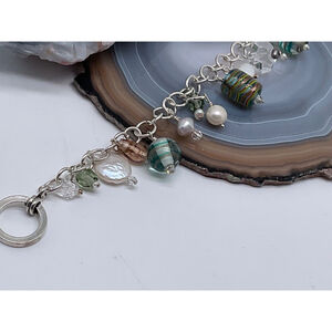 Beautiful 925 Sterling Glass Charms w/ Other Multiple Charms Bracelet